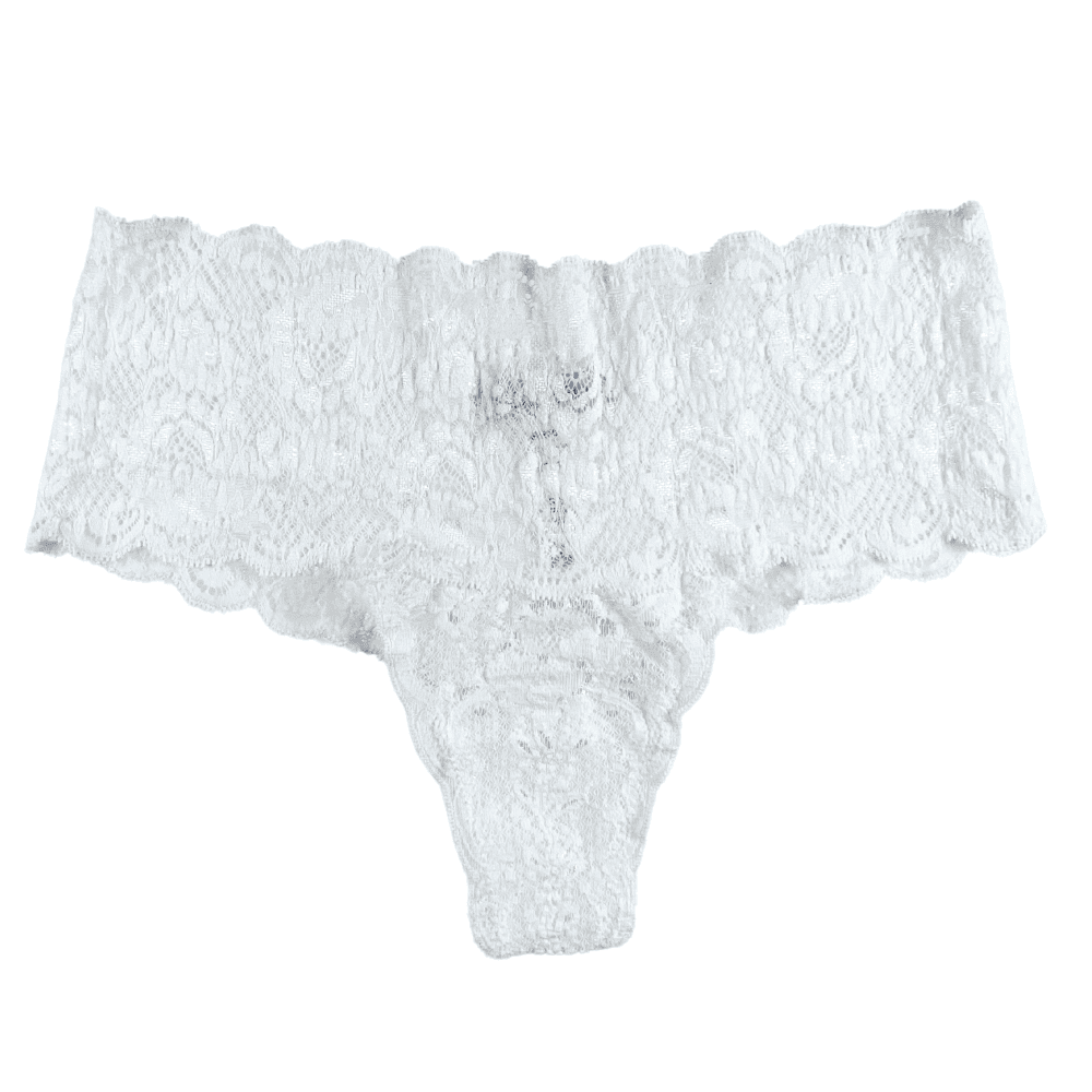 White lace underwear against a white background
