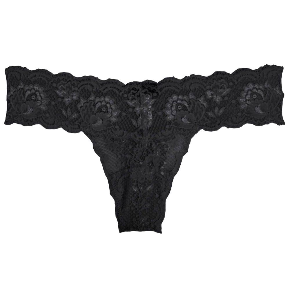 A black lace thong underwear.