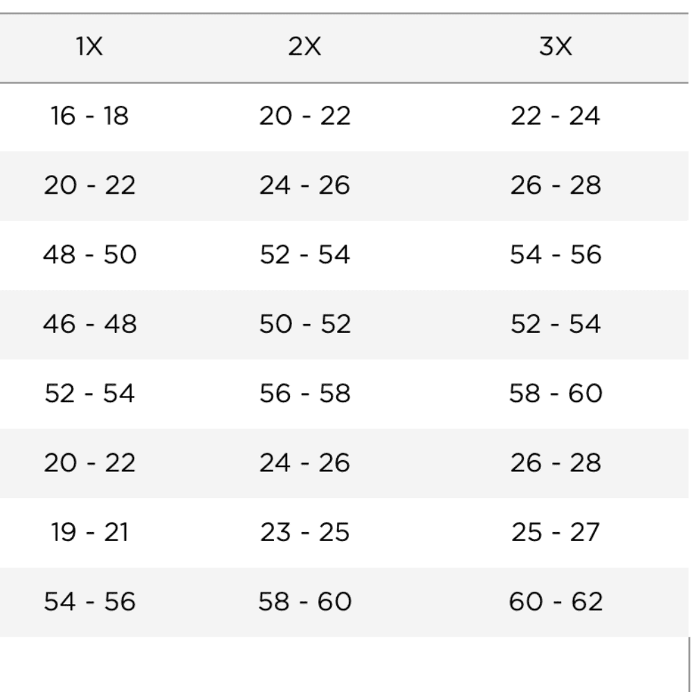 Cosabella Never Say Never Extended Hottie Boyshort in sette, size chart table showing measurements and sizing information.