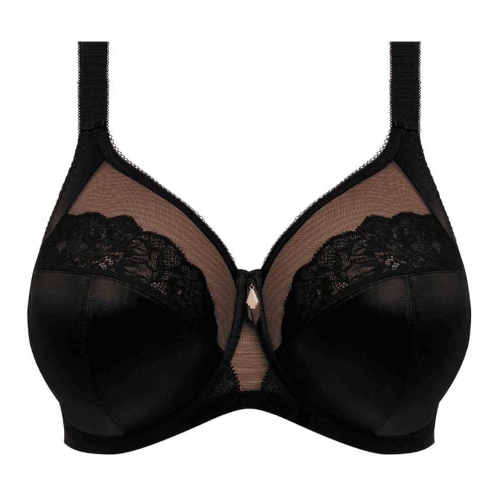 Elomi cate allure underwire bra in black, white background, close-up.