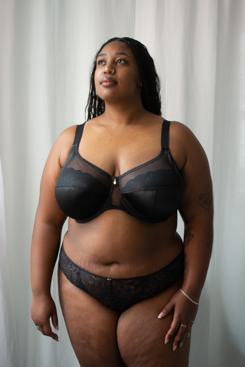 Elomi cate allure underwire bra in black, front view on a model.