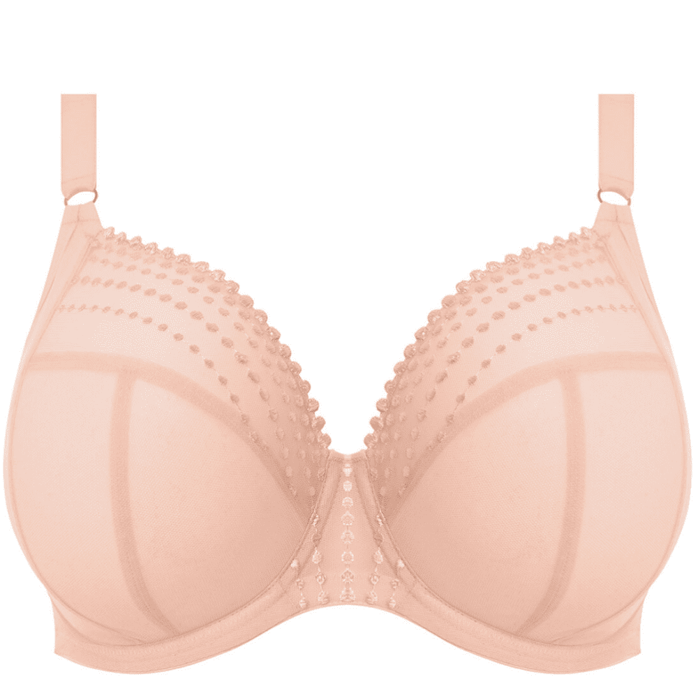Elomi matilda plunge bra in pearl blush, white background, close-up.