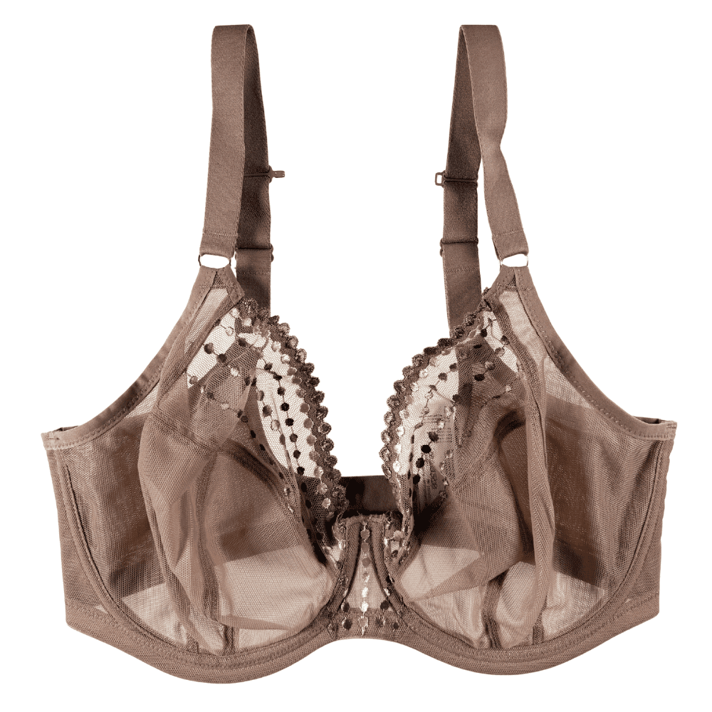 Elomi matilda plunge bra in praline, white background, close-up.