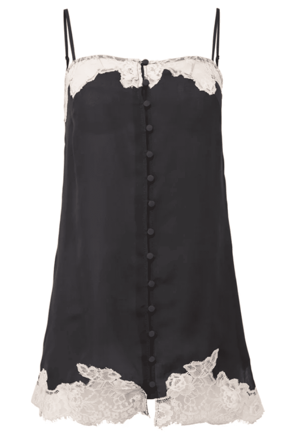 Fleur du mal juliet lace button slip in black, close-up on white background.