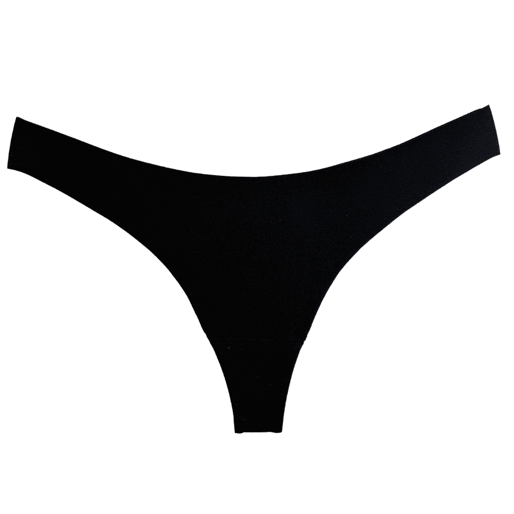 Fleur du mal le stretch micro thong in black, close-up on white background.