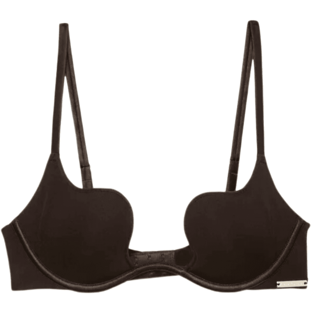 Fleur du mal micro seduce u-plunge bra in black, close-up on white background.