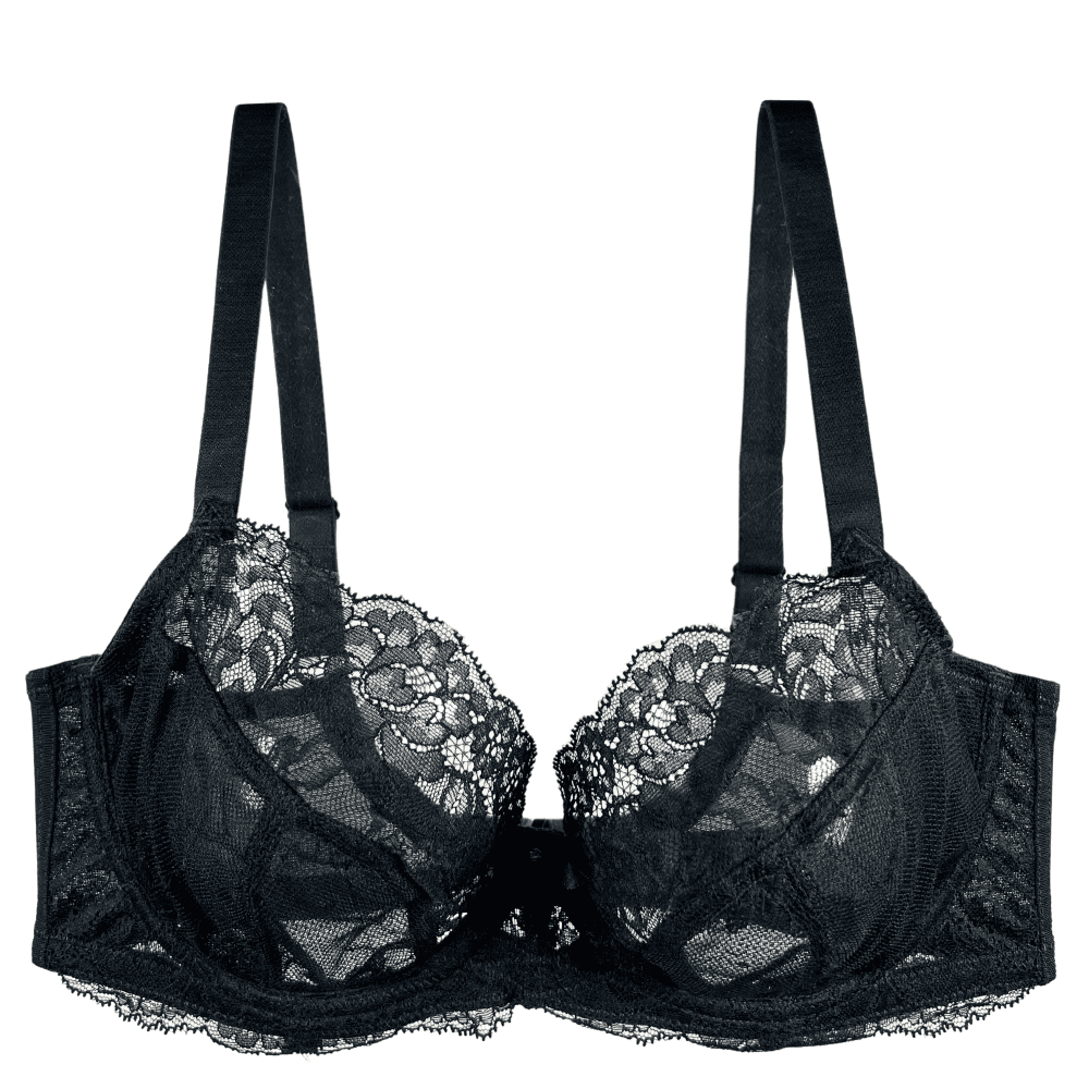 Panache ana full coverage plunge bra in black, close-up on white background.