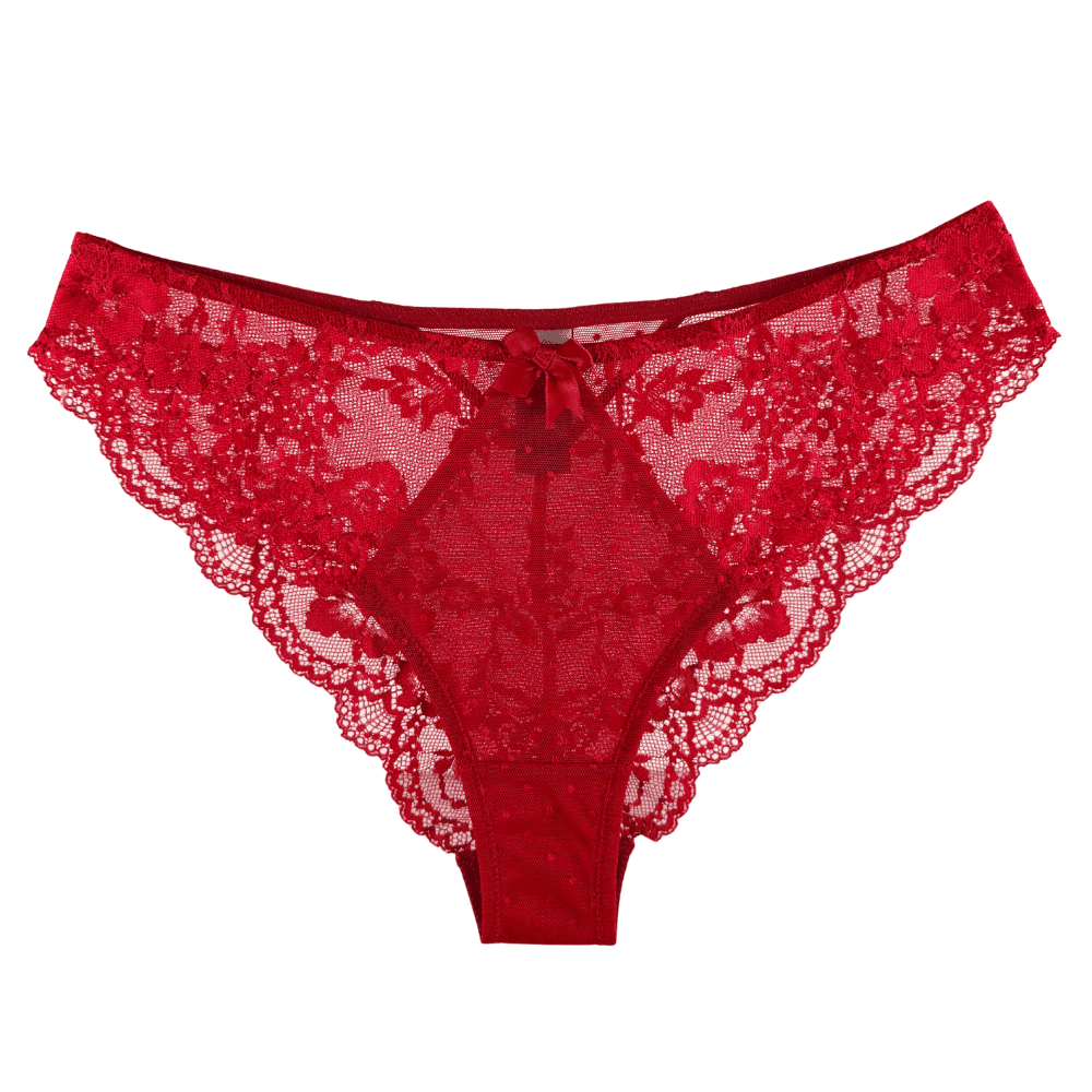 Panache heidi brazilian in ruby red, close-up on white background.