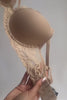 Natori Feathers contour plunge bra in cafe, close-up video showing fabric stretch.