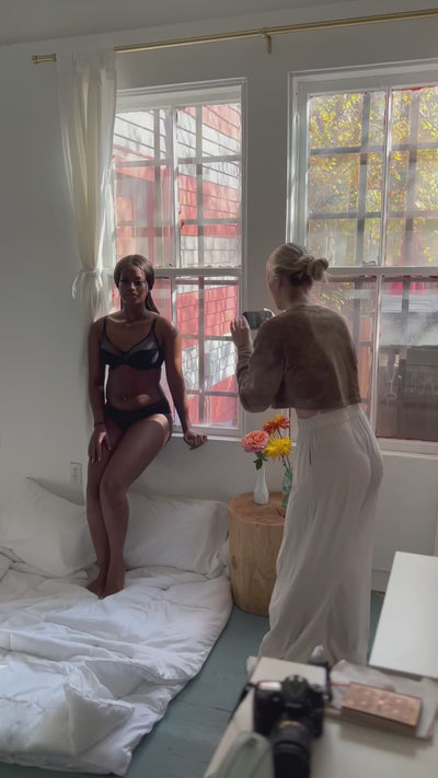 Chantelle norah chic comfort underwire bra in black, video showing the model wearing the bra.