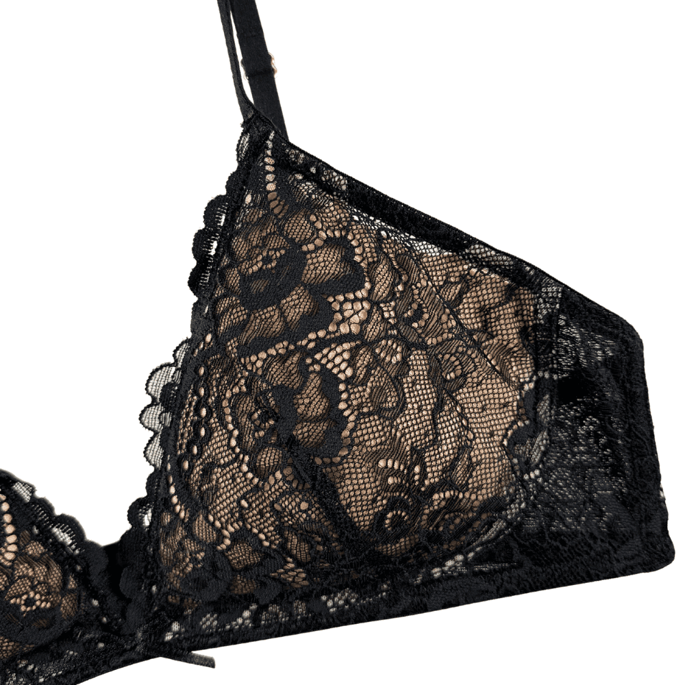 Samantha Chang All Lace Classic Bralette in Black, front view detailed product shot on a white background.