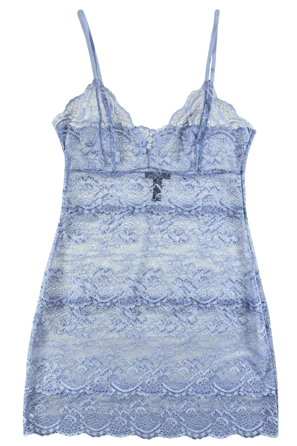 Samantha chang all lace classic chemise in serenity blue, close-up on white background.