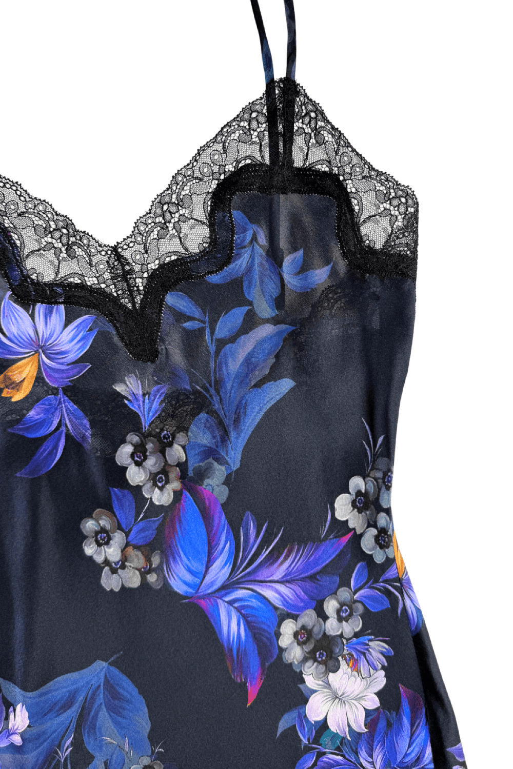 Samantha Chang Classic Silk Babydoll in Enchanted Blossoms, detailed front view on a white background