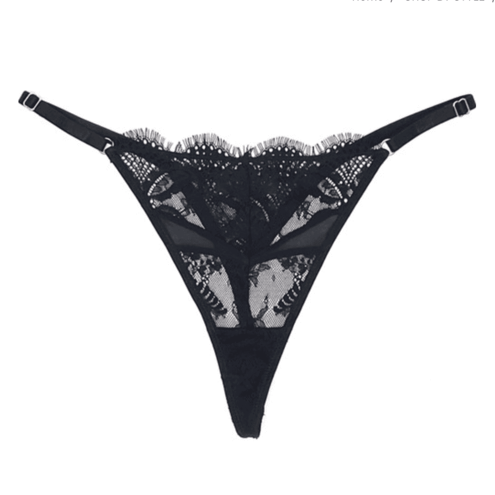 Samantha chang illusion adjustable string in black, close-up on white background.