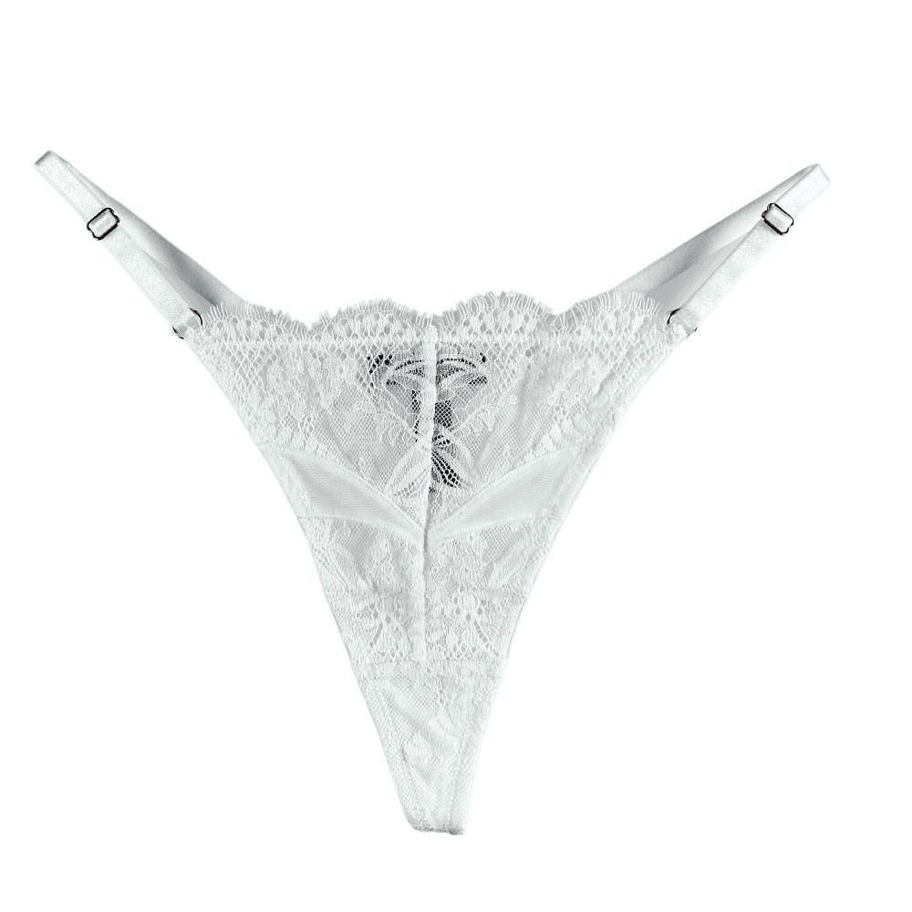Samantha chang illusion adjustable string in ecru, close-up on white background.