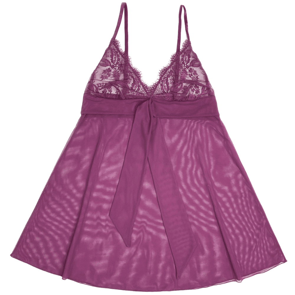 Samantha chang illusion babydoll in dark berries, on white background.