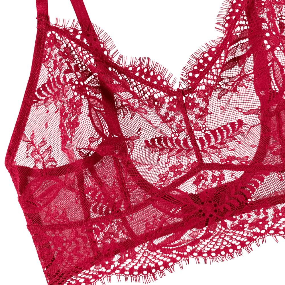 Samantha Chang Illusion Longline Wireless Bra in Flame, close-up detailed front view on a white background.