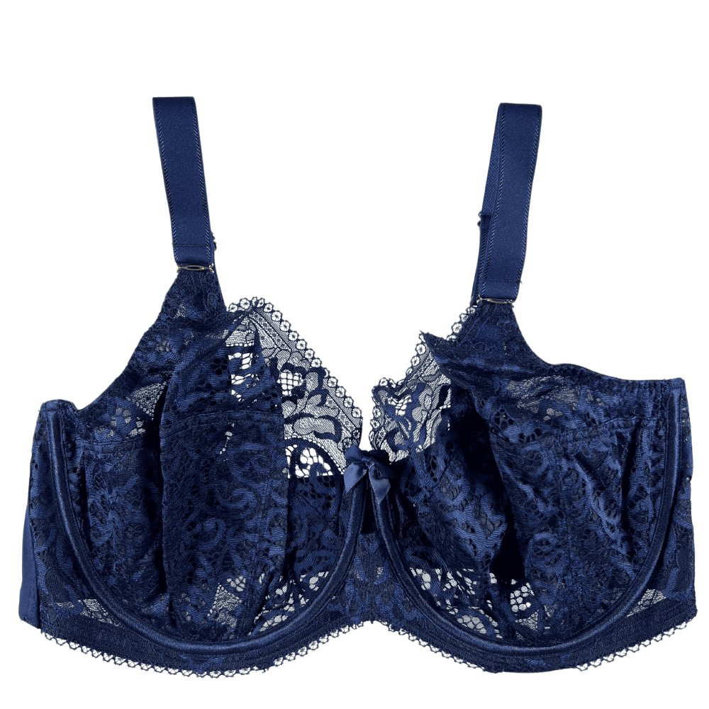 Sculptresse estel full cup bra in navy, close-up on white background.
