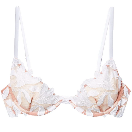 Lightly Lined Embroidered Mesh Bra - Pink Floral Embroidery