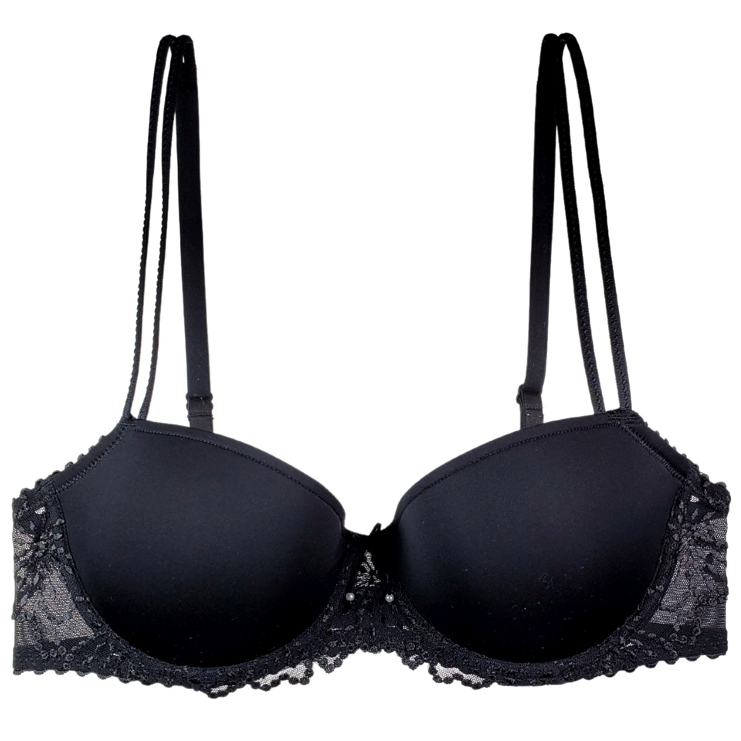 Black bra against a while background